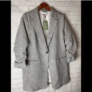H&M blazer with gathered/rouched sleeves. Light grey/Herringbone pattern. NWT